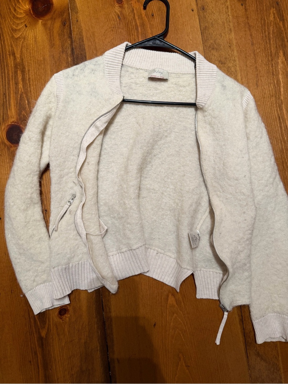 Wrap London Cream Zip-Front Women's Sweater size 2